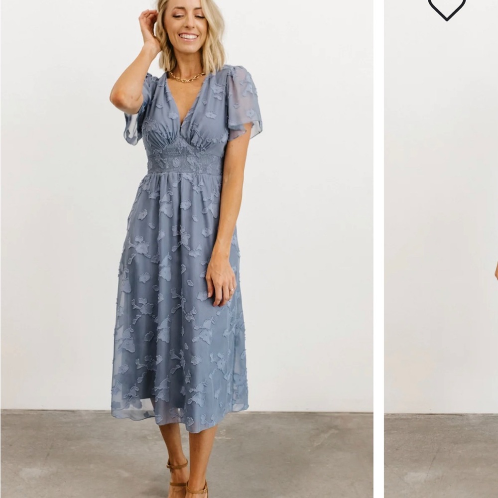 Baltic Born June Blue Smocked Midi Dress NWT